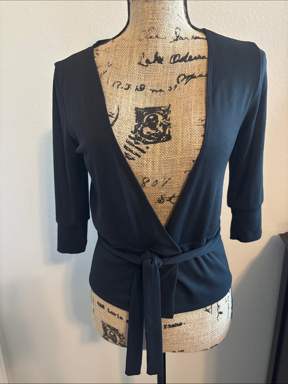 Carilyn Vaile Black Faux Wrap-Front Women's Tie-Waist Top